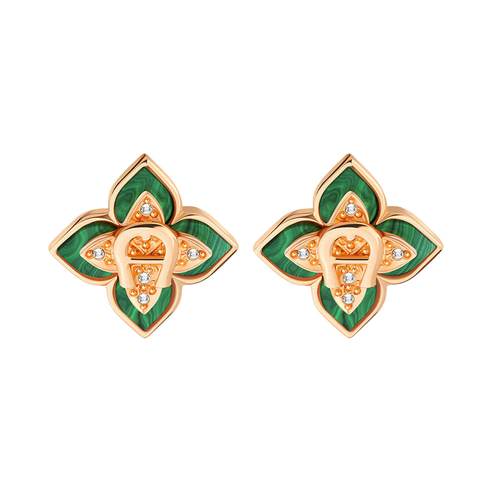 Aigner Flora Rose Gold Malachite Stud Earrings ARJLE0003803