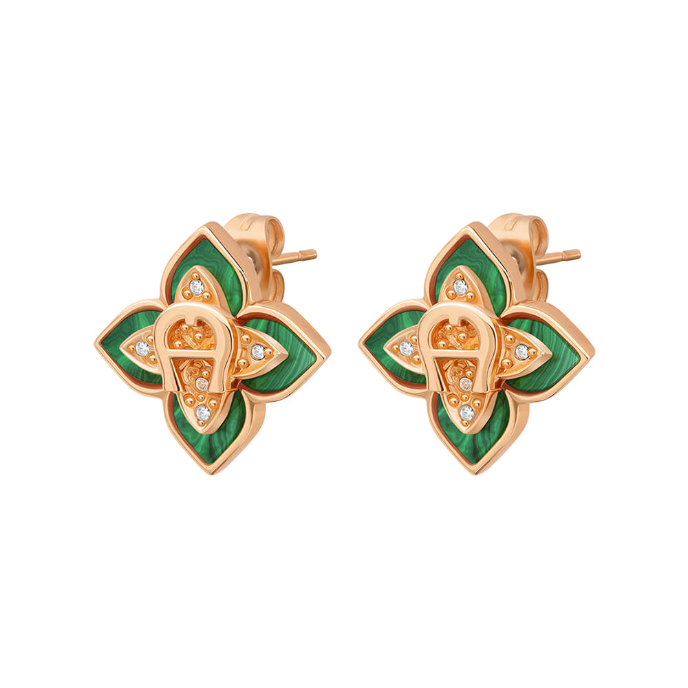 Aigner Flora Rose Gold Malachite Stud Earrings ARJLE0003803 - Image 2