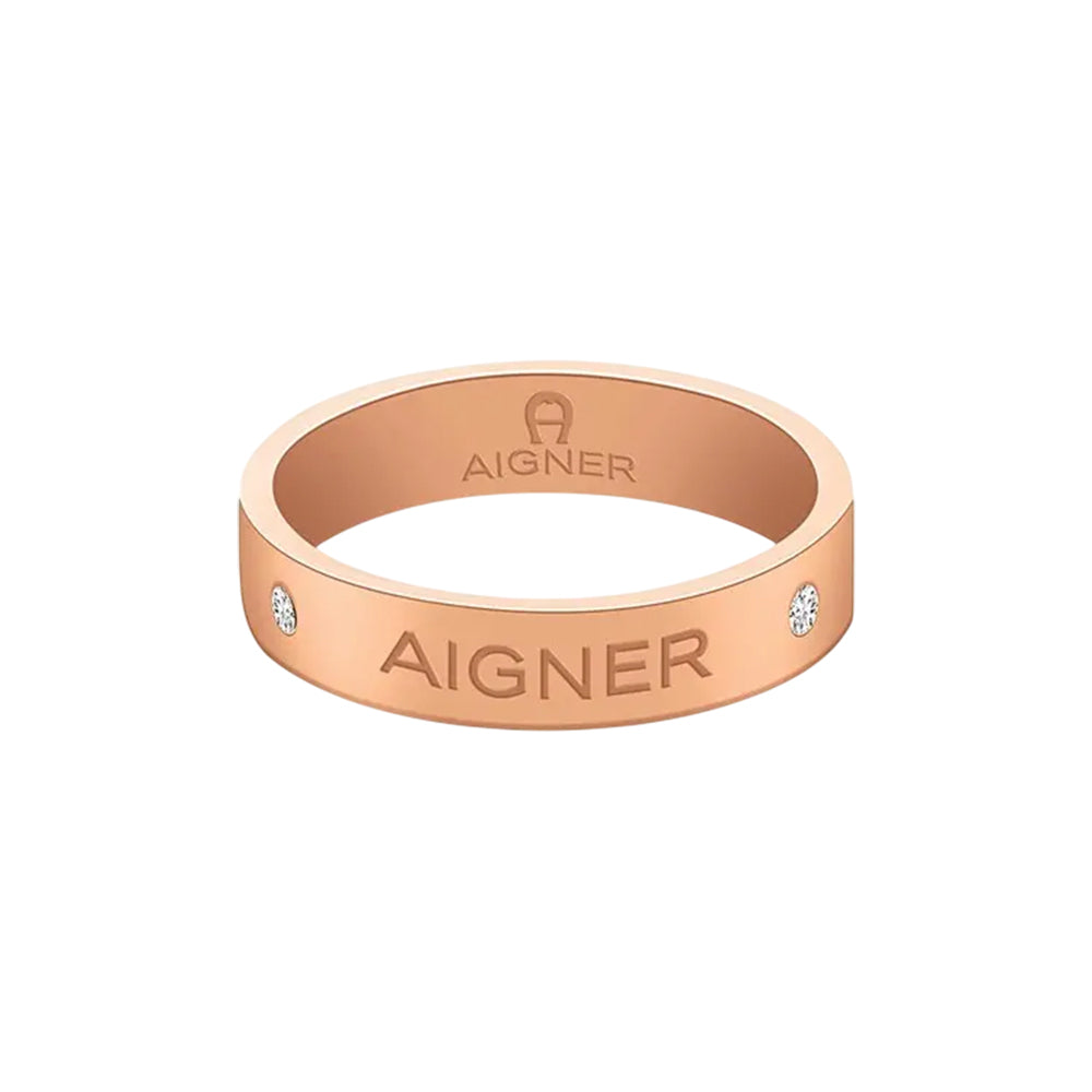 Aigner Rose Gold-Tone Sparkling Logo Ring - ARJLF0005113