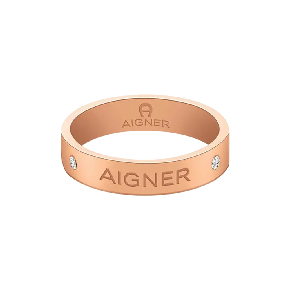 Aigner Rose Gold-Tone Sparkling Logo Ring - ARJLF0005123