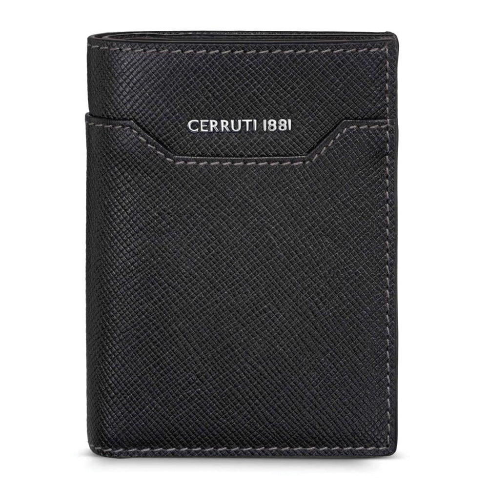 Cerruti 1881 Black Grained Leather Vertical Mens Wallet CEPU07289M BLA