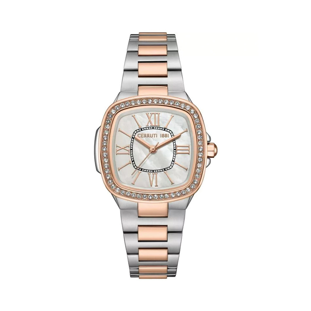Cerruti 1881 Casale White Mother Of Pearl Dial Two Tone Square Watch For Women CIWLG0086001