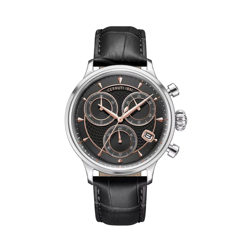 Cerruti 1881 Dervio Black Dial Leather Strap Chronograph Watch For Men CIWGC0073301