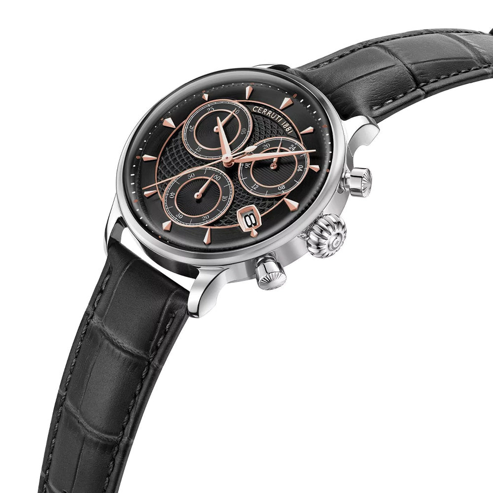 Cerruti 1881 Dervio Black Dial Leather Strap Chronograph Watch For Men CIWGC0073301 - Image 2