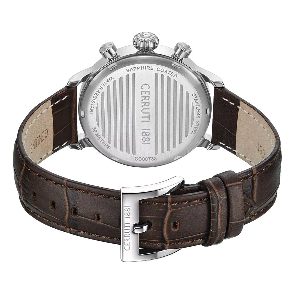 Cerruti 1881 Dervio Chronograph Silver Dial Brown Leather Strap Men'S Watch CIWGC0073302 - Image 3