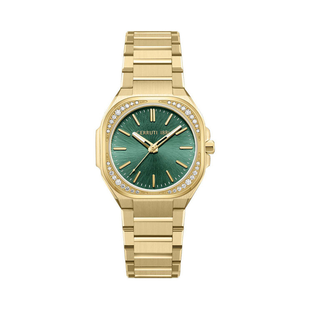 Cerruti 1881 Leadri Green Dial Gold Stainless Steel Rectangular Watch For Women CIWLG0096902