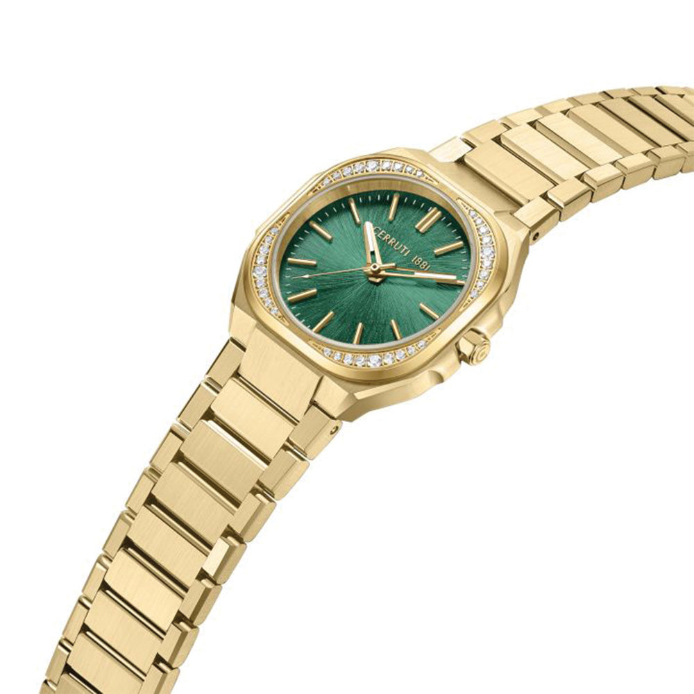 Cerruti 1881 Leadri Green Dial Gold Stainless Steel Rectangular Watch For Women CIWLG0096902 - Image 2