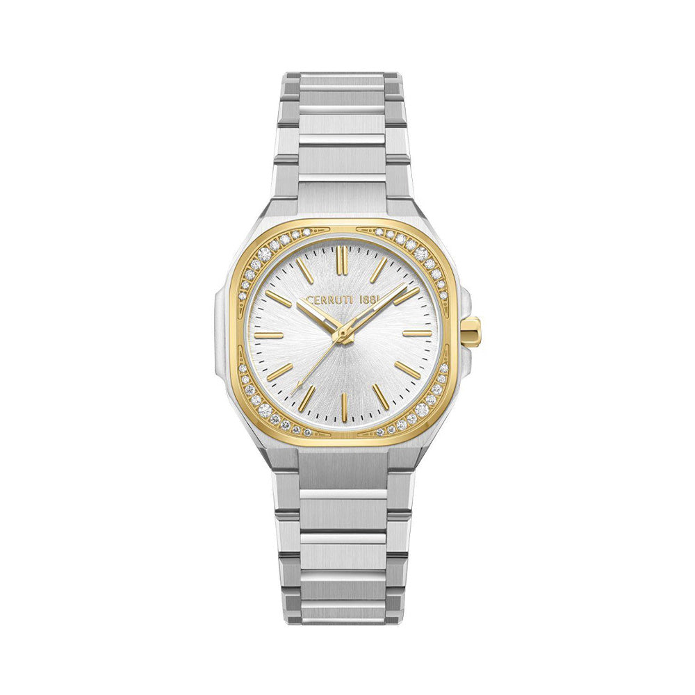Cerruti 1881 Leadri Silver Dial Two Tone Stainless Steel Rectangular Watch For Women CIWLG0096904