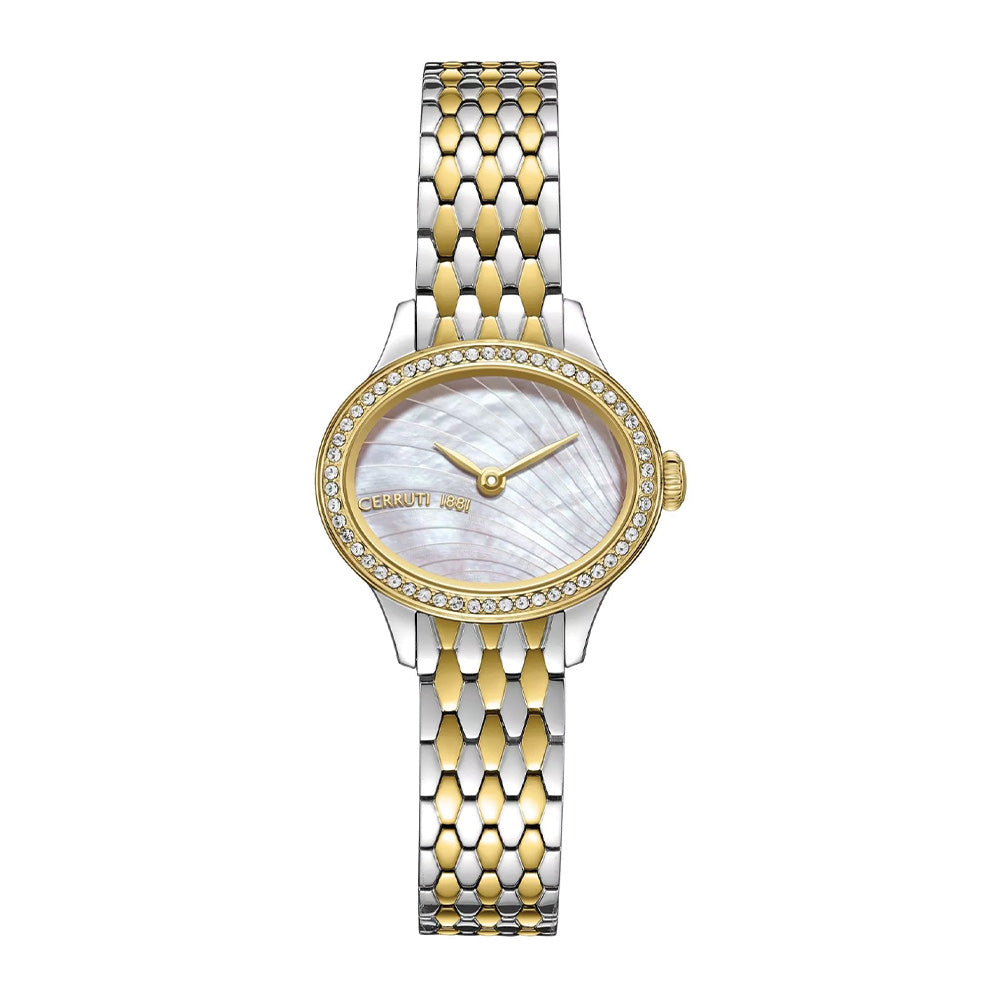 Cerruti 1881 Nemi Beige Mother Of Pearl Dial Silver Bracelet Oval Watch For Women CIWLG0073901