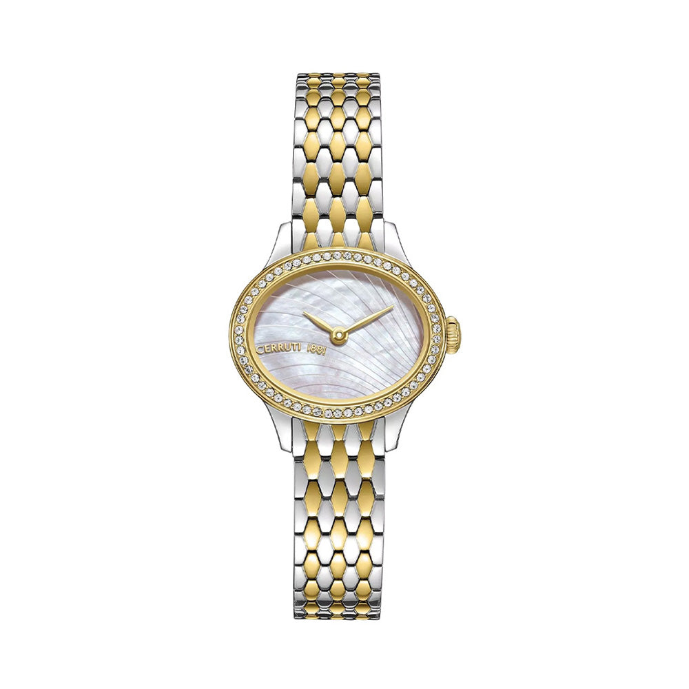 Cerruti 1881 Norcia White Mother Of Pearl Dial Two Tone Oval Watch For Women CIWLG0072509