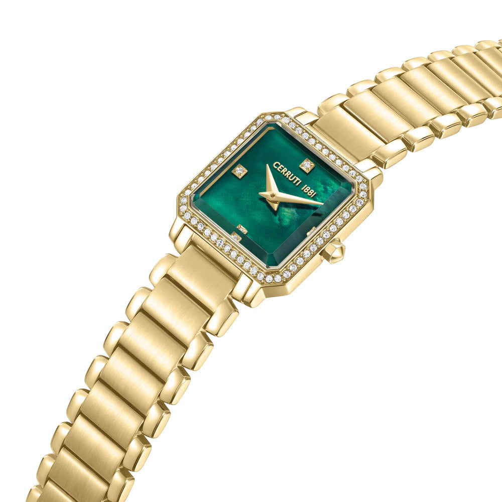 Cerruti 1881 Perugia Green Dial Gold Stainless Steel Rectangular Watch For Women CIWLG0097402 - Image 2