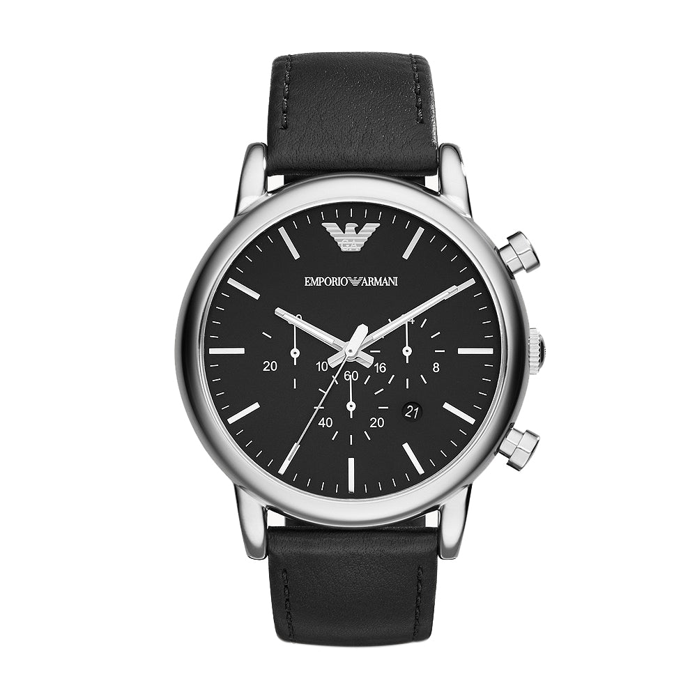 Emporio Armani Mens Chronograph Black Leather Watch AR1828