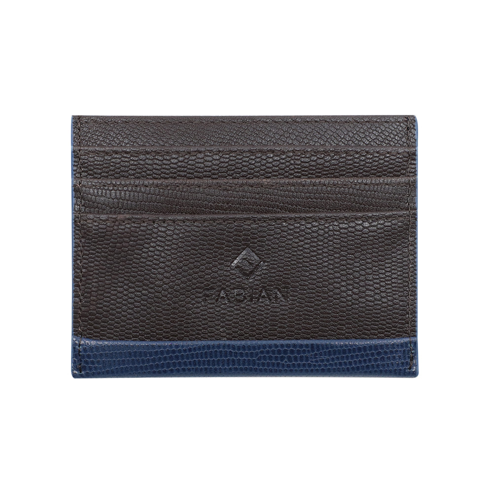 Fabian Leather Brown/Blue Card Holder For Men - FMWC-SLG19-BRNBL