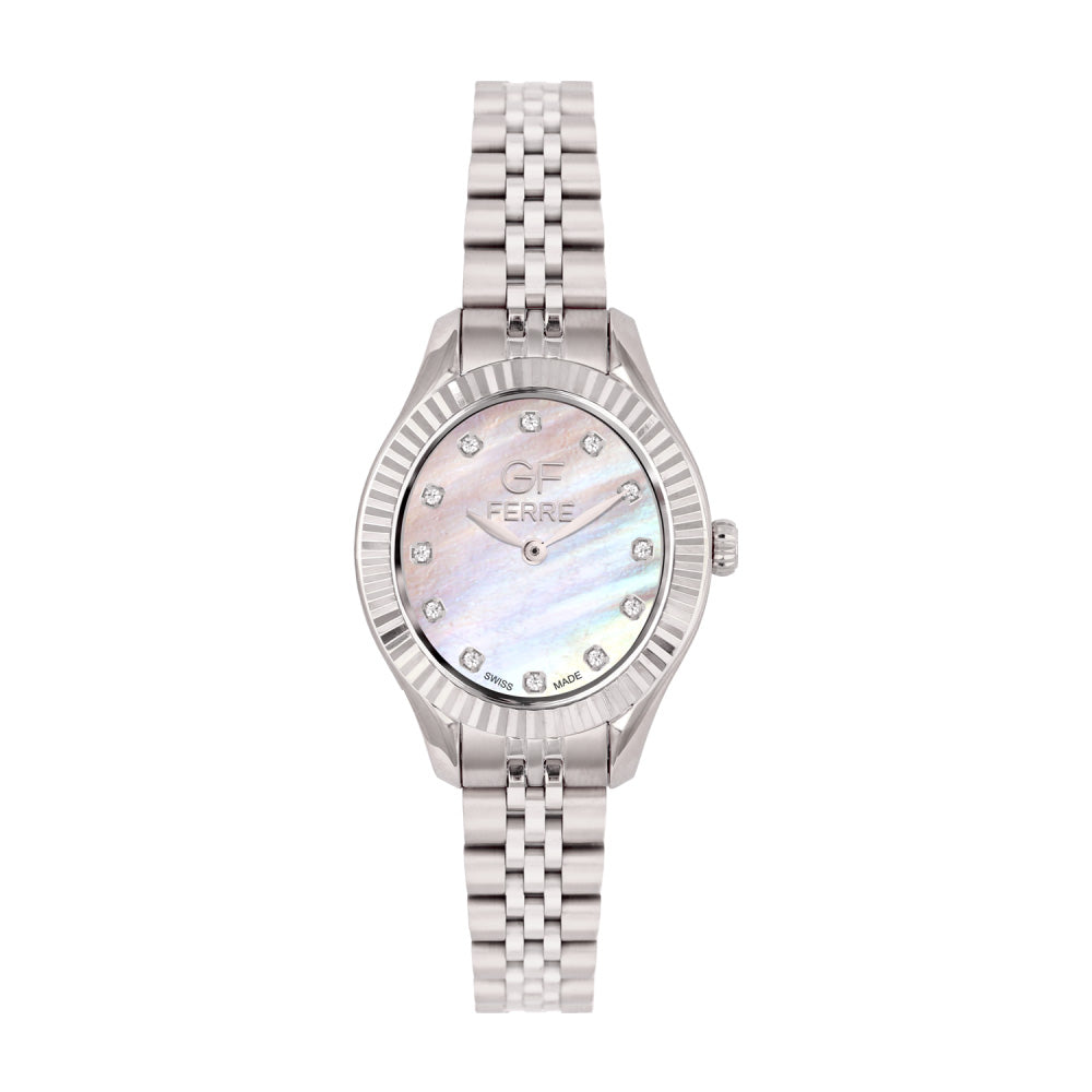 GF Ferre Women's Mother of Pearl Dial Stainless Steel Zircon Watch GFSS8063LZ