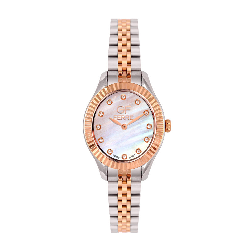 GF Ferre Women's Mother of Pearl Dial Two-Tone Rose Gold Zircon Watch GFTR8063LZ