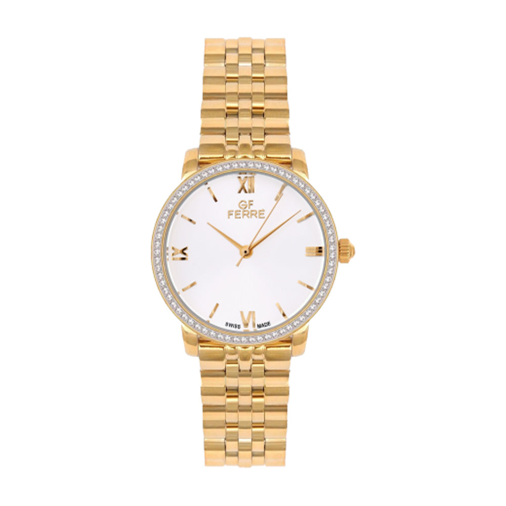 GF Ferre Women's Silver Dial Gold Plated Zircon Watch GFGP1344LZ