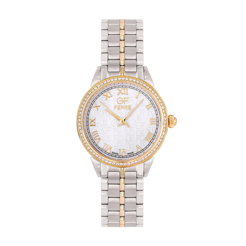 GF Ferre Women's Silver Dial Two-Tone Zircon Watch GFTG5027LZ
