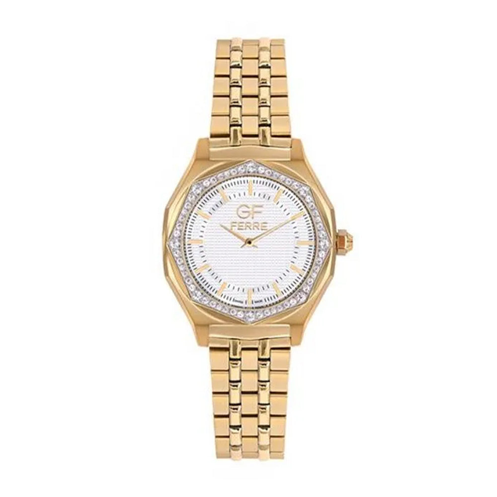 GF Ferre Women's White Dial Gold Plated Zircon Watch GFGP8064LZ