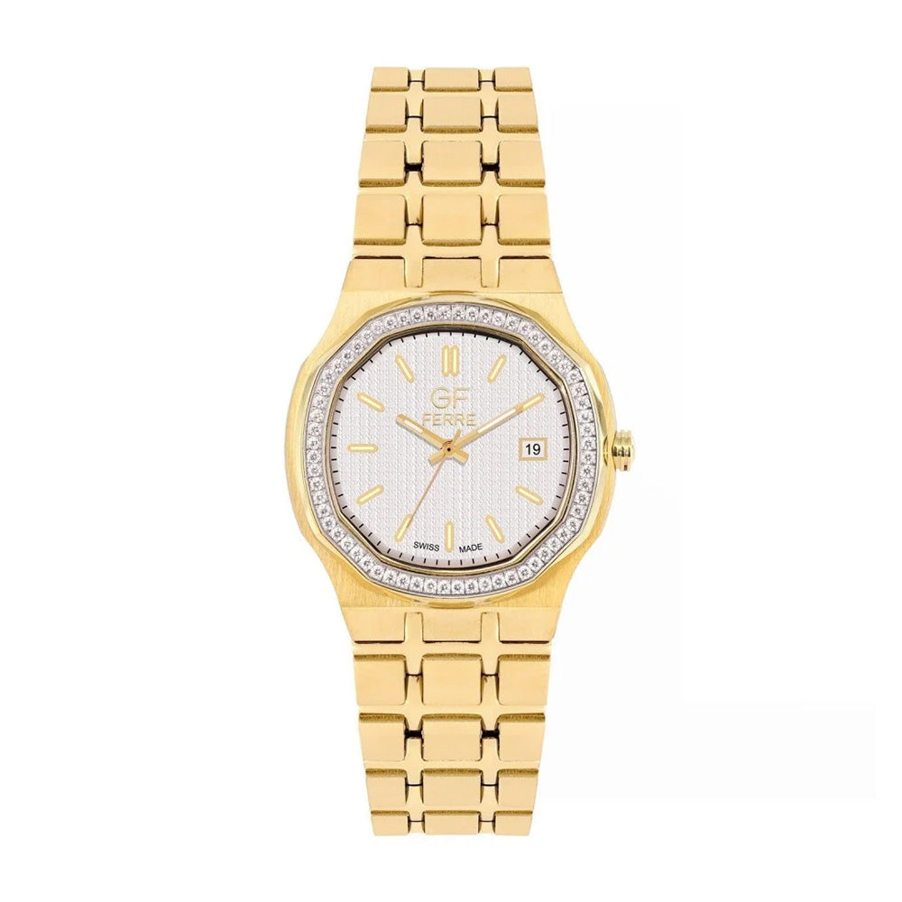 GF Ferre Women's White Dial Gold Plated Zircon Watch GFGP8067LZ