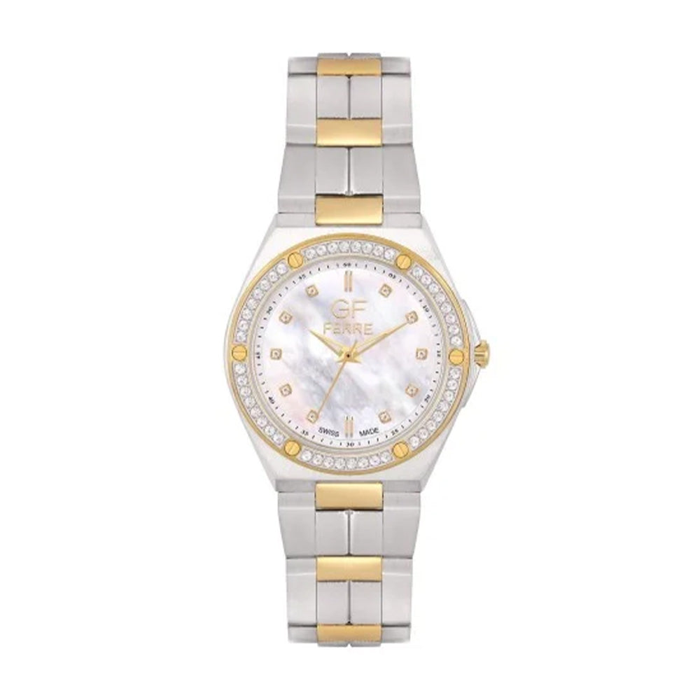 GF Ferre Women's White Dial Two-Tone Zircon Watch GFTG8070LEZ