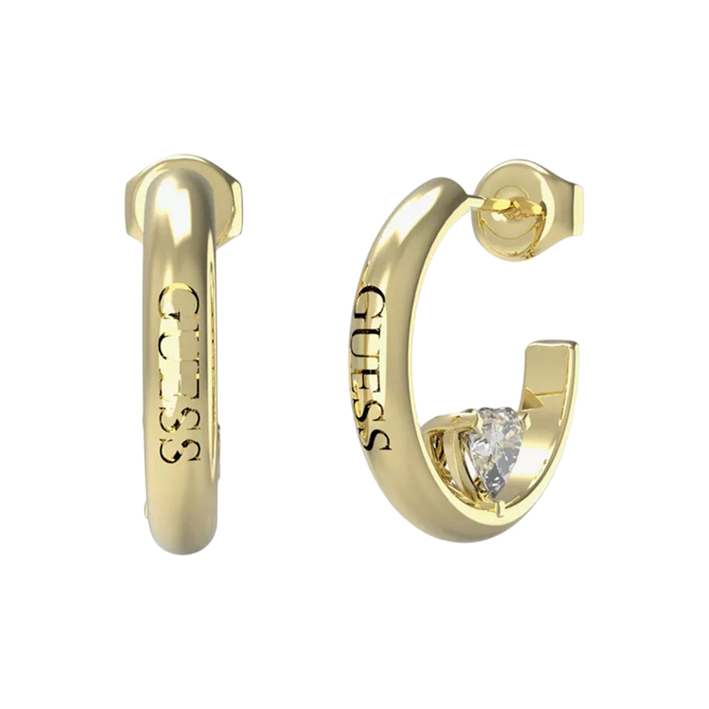 Guess 20mm Heart Crystal J-Hoop Gold Earrings JUBE04659JWYGT/U