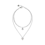 Guess All of Us Silver-Toned Heart Paperclip Necklace - JUBN04046JWRHT/U