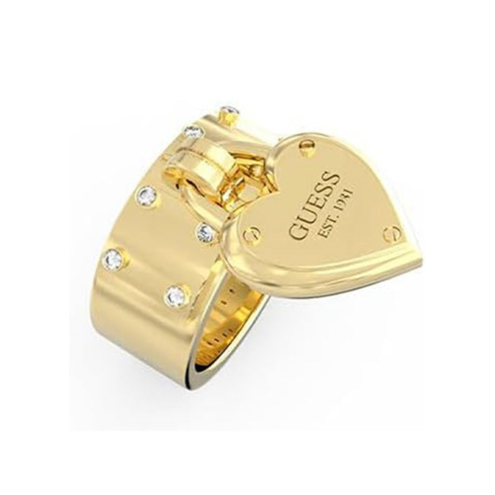 Guess Amore Gold Heart Signet Ring For Women JUBR05059JWYG54