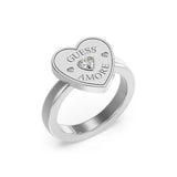 Guess Amore Silver Heart Signet Zirconia Ring For Women JUBR05059JWRH56