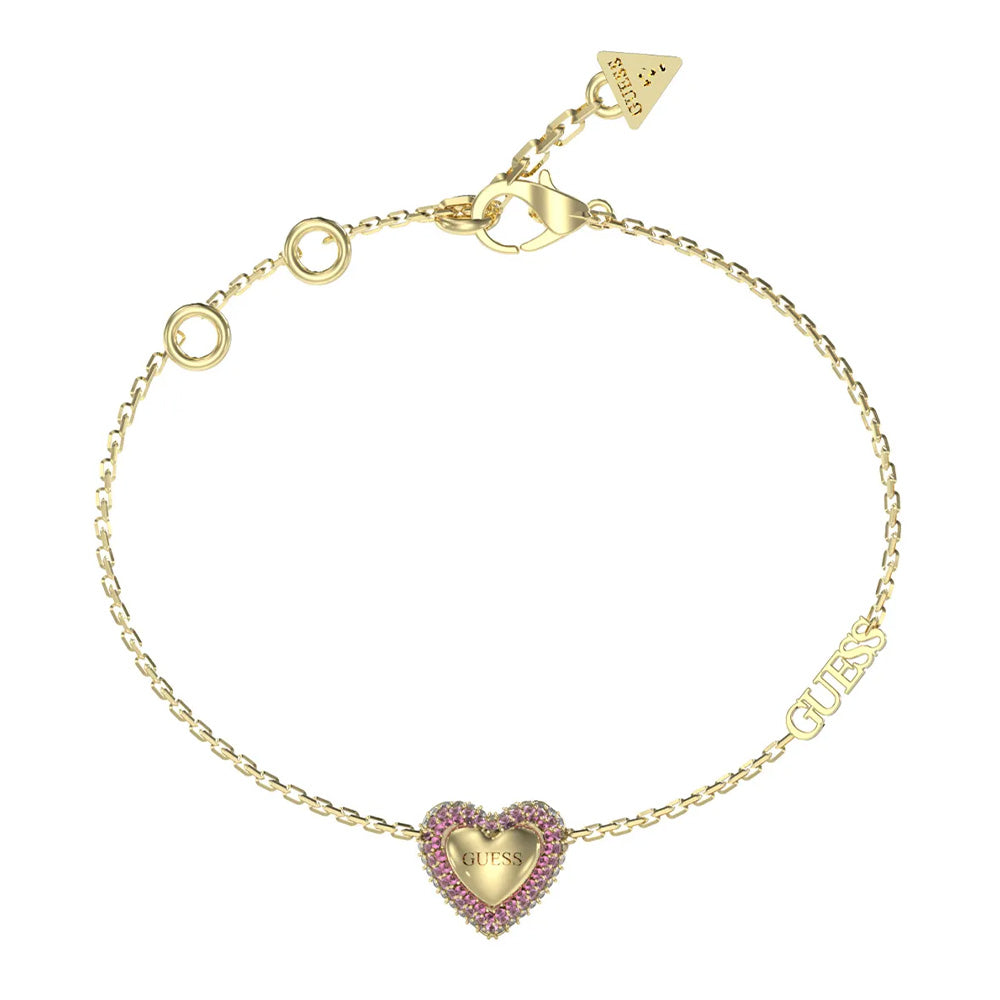 Guess Beloved Heart Gold Pink Crystal Bracelet For Women JUBB05011JWYGPKS