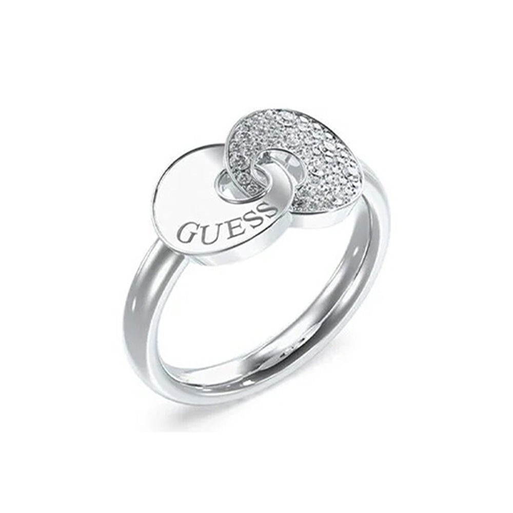 Guess Blooming Summer Silver Stone Logo Ring For Women JUBR05222JWRH54