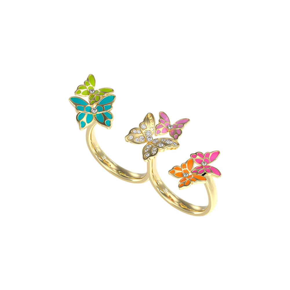 Guess Crisalide Gold Toned Butterfly Multicolor Ring 56 - JUBR04094JWYGMC56