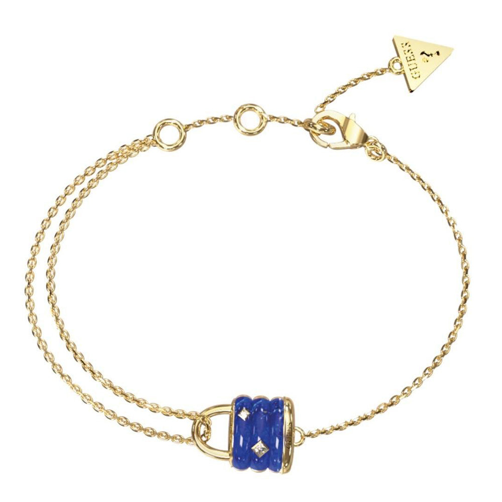 Guess Gold Blue Padlock Bracelet For Women JUBB05413JWYBLL