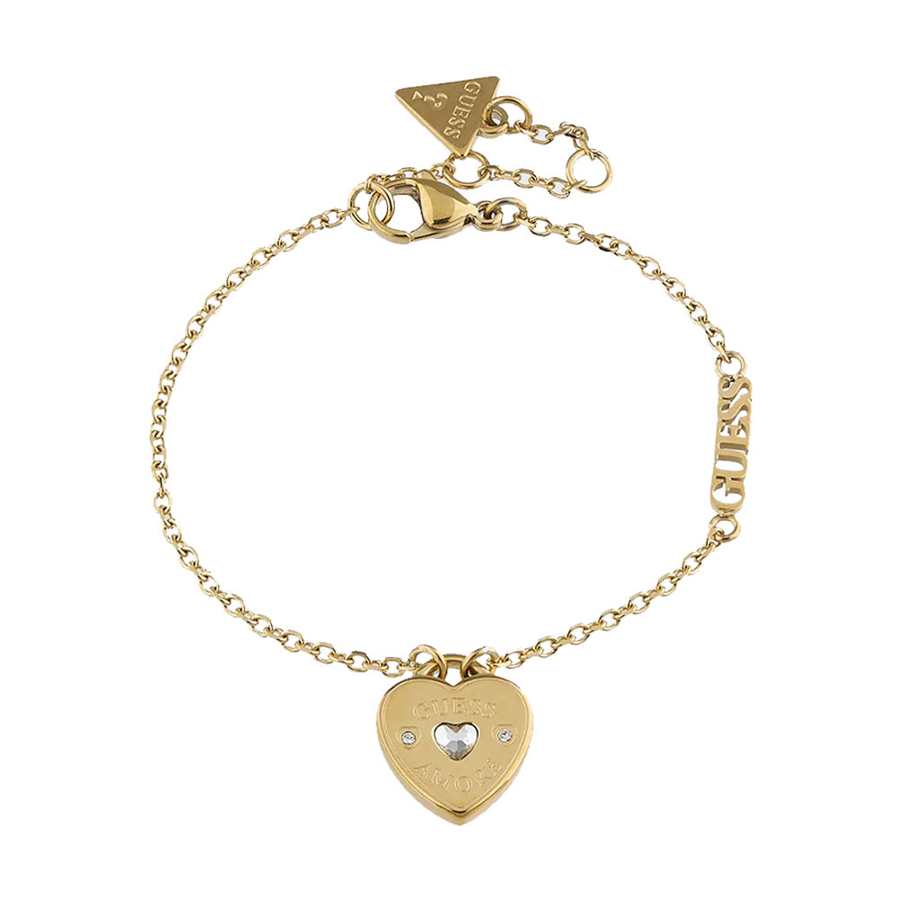Guess Heart Charm Gold Bracelet For Women JUBB05057JWYGS