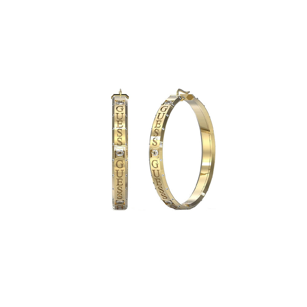 Guess Logo Round Hoop Gold Earrings For Women JUBE03114JWYGT/U
