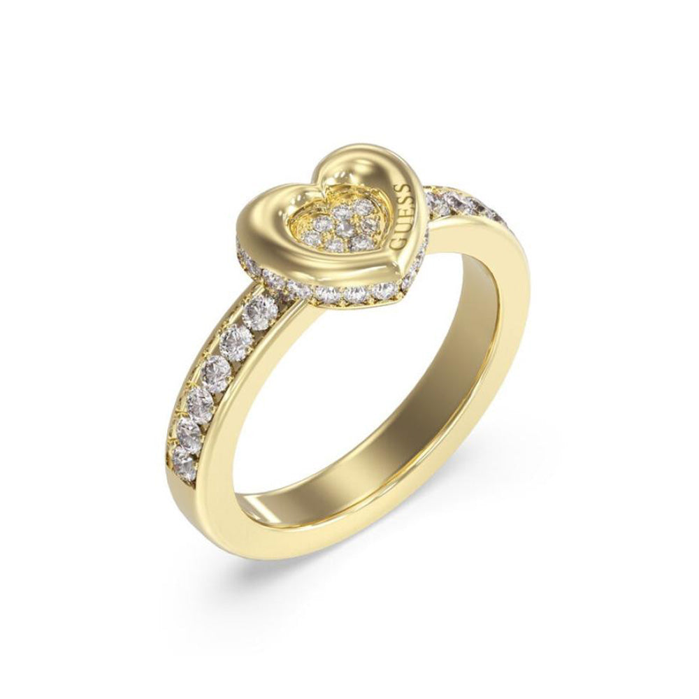 Guess Love Gold Heart Crystal Ring For Women JUBR05464JWYG54