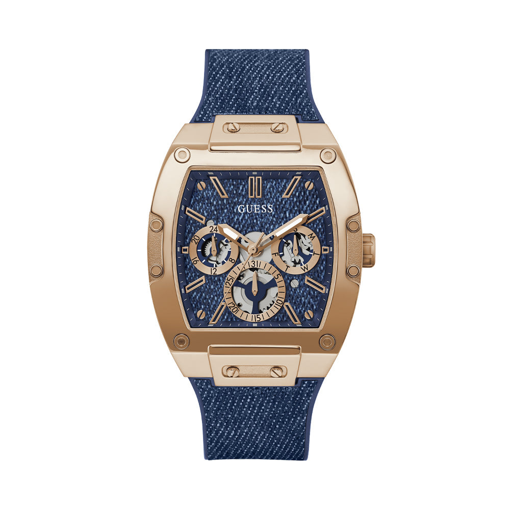 Guess Mens Blue Rose Gold Tone Multi Function Watch GW0786G2