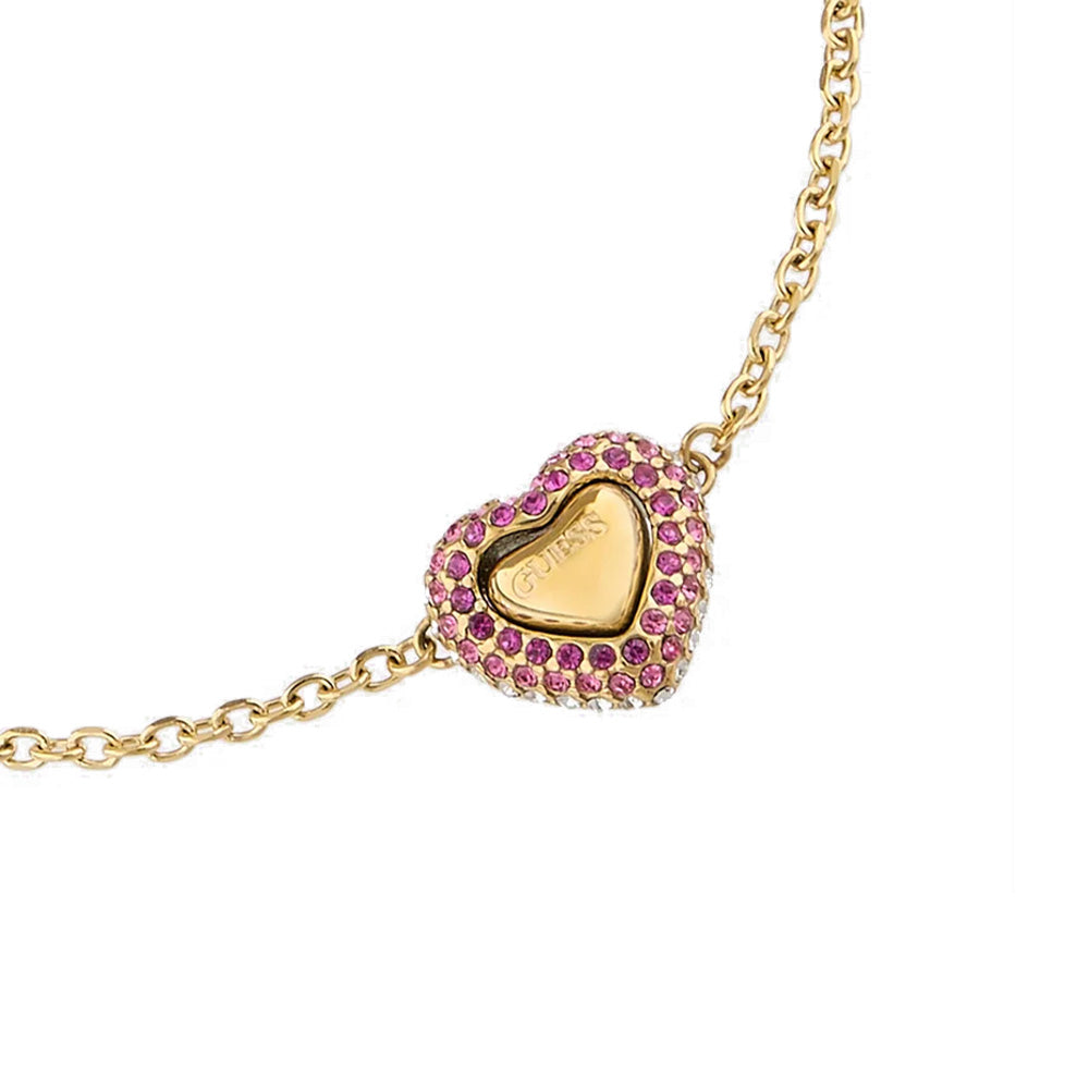 Guess Pavé Heart Yellow Gold Pink Bracelet For Women JUBB05011JWYGPKL - Image 2