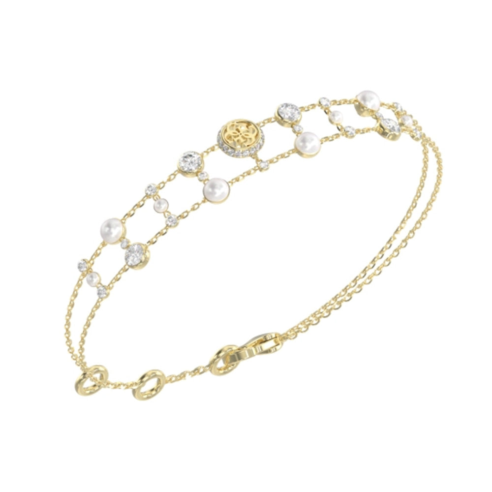 Guess Tiny Pearly Gold Pearl Crystal Bracelet For Women JUBB05512JWYGS