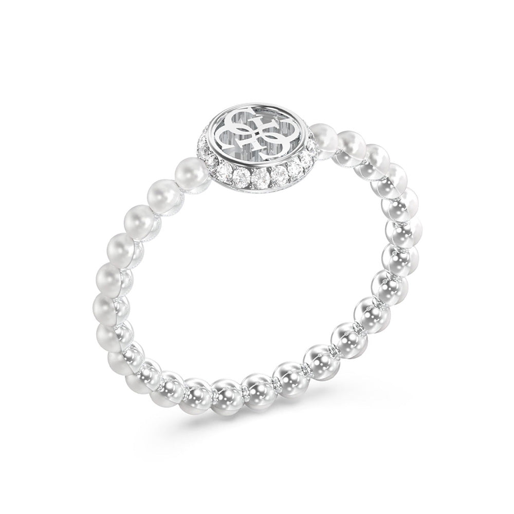 Guess Tiny Pearly Silver Pearl Crystal Ring For Women JUBR05522JWRH52