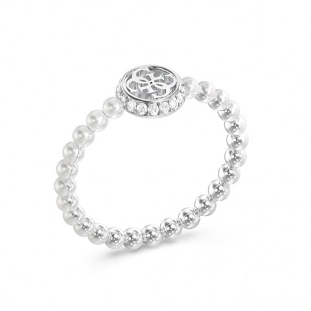 Guess Tiny Pearly Silver Pearl Zirconia Ring For Women JUBR05522JWRH54