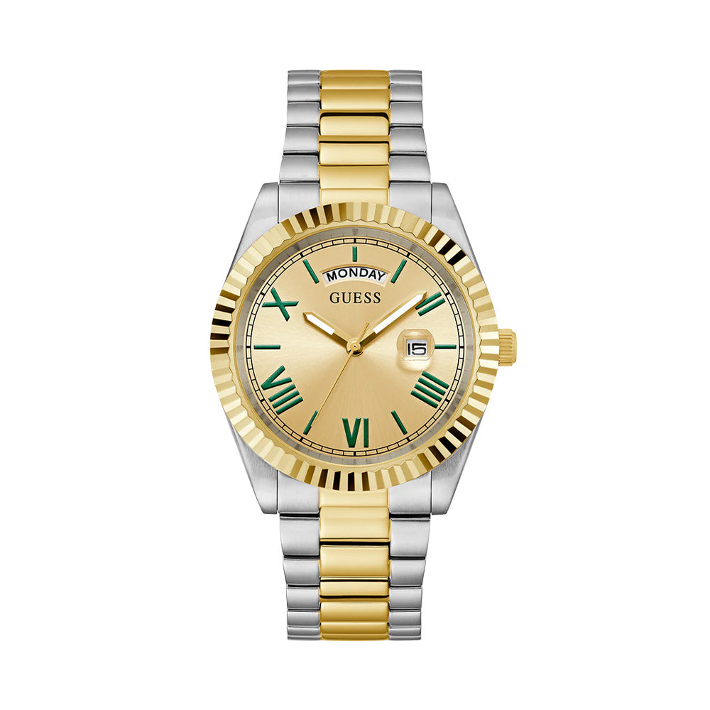 Guess Two Tone Day Date Champagne Dial Men'S Watch GW0265G14