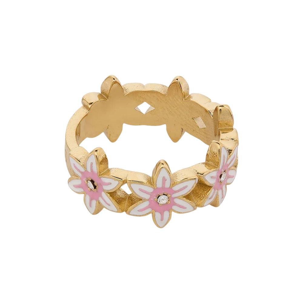 Guess White Lotus Gold Toned Stainless Steel Multi Flower Ring 56 - JUBR04132JWYGWH56