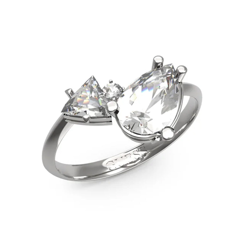 Guess Wonderlights Silver Logo Zirconia Ring For Women JUBR04418JWRH54