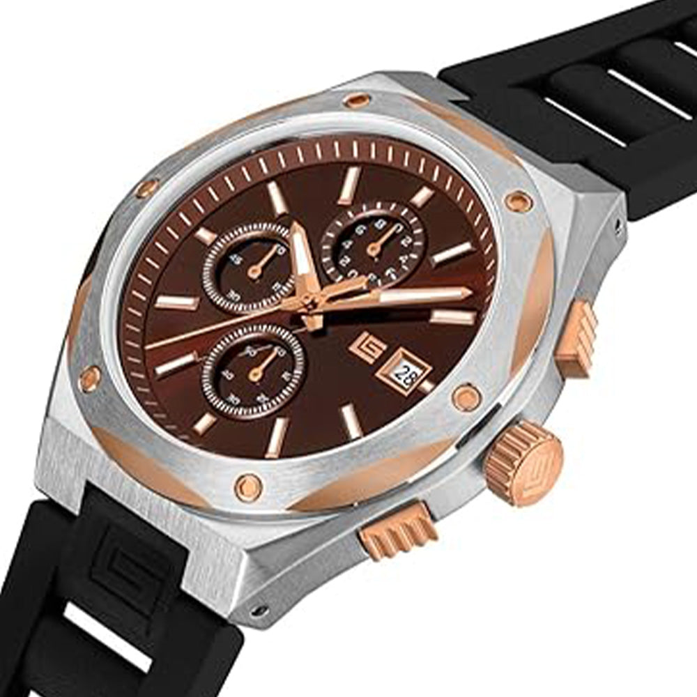 Guy Laroche Renaud Quartz Chronograph Brown Dial Rubber Strap Watch For Men GLWGM0003604 - Image 2