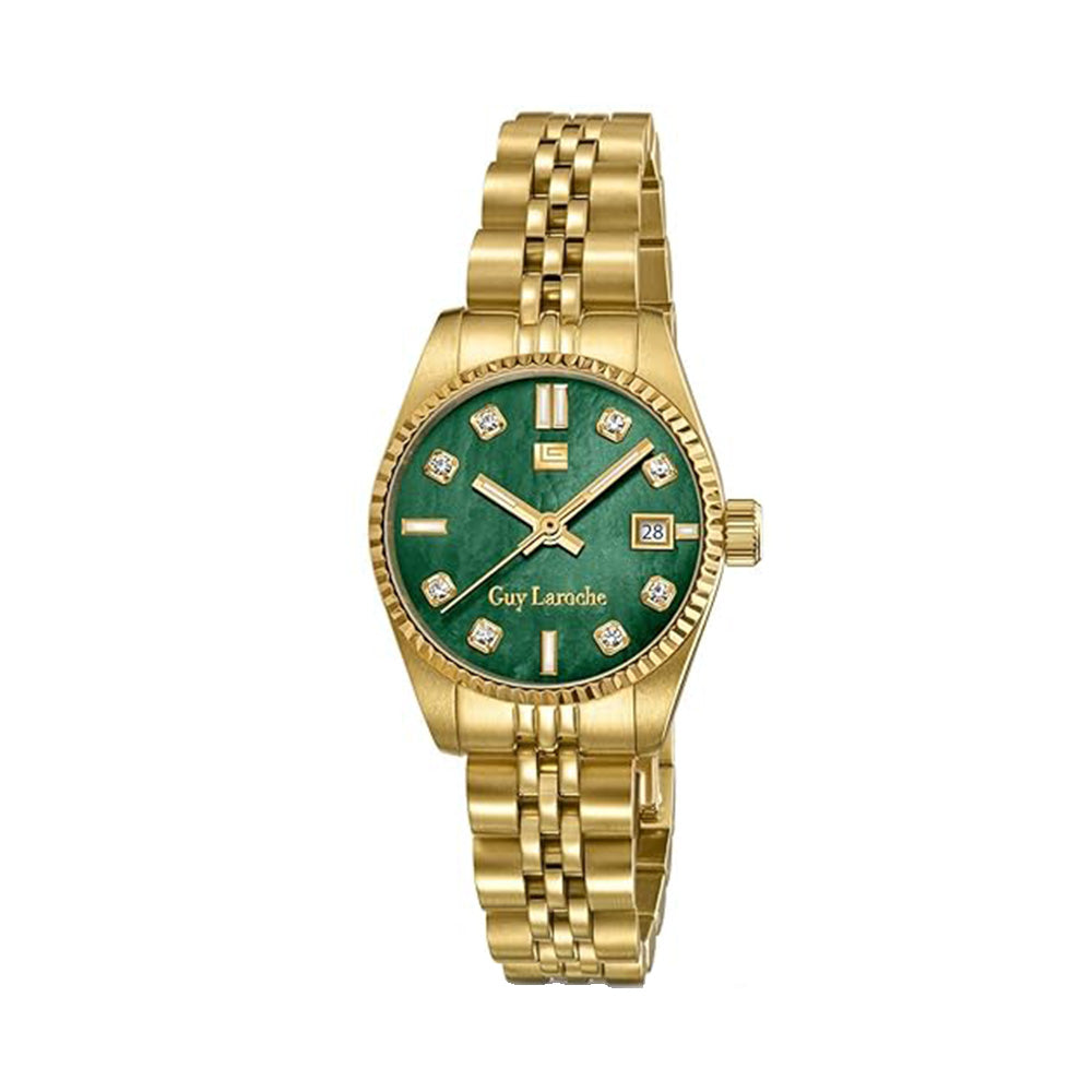 Guy Laroche Rose Quartz Green Dial Gold Tone Watch For Women GLWLG0001903