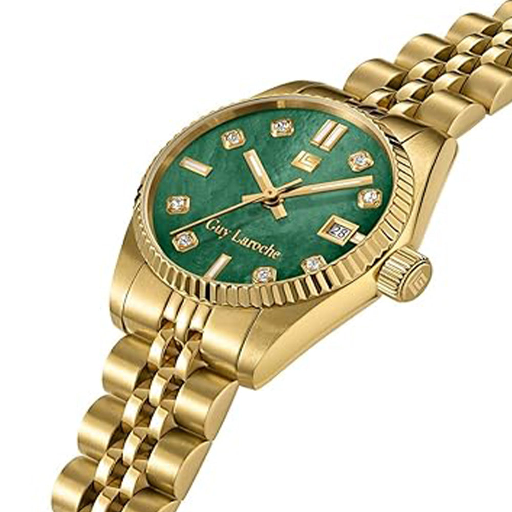 Guy Laroche Rose Quartz Green Dial Gold Tone Watch For Women GLWLG0001903 - Image 2
