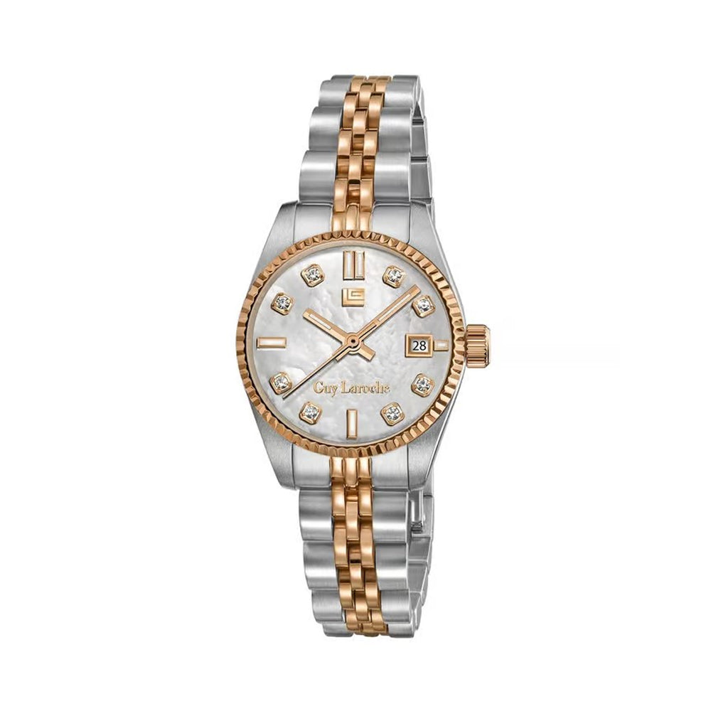 Guy Laroche Rose Quartz White Mop Dial Two Tone Stainless Steel Watch For Women GLWLG0001906
