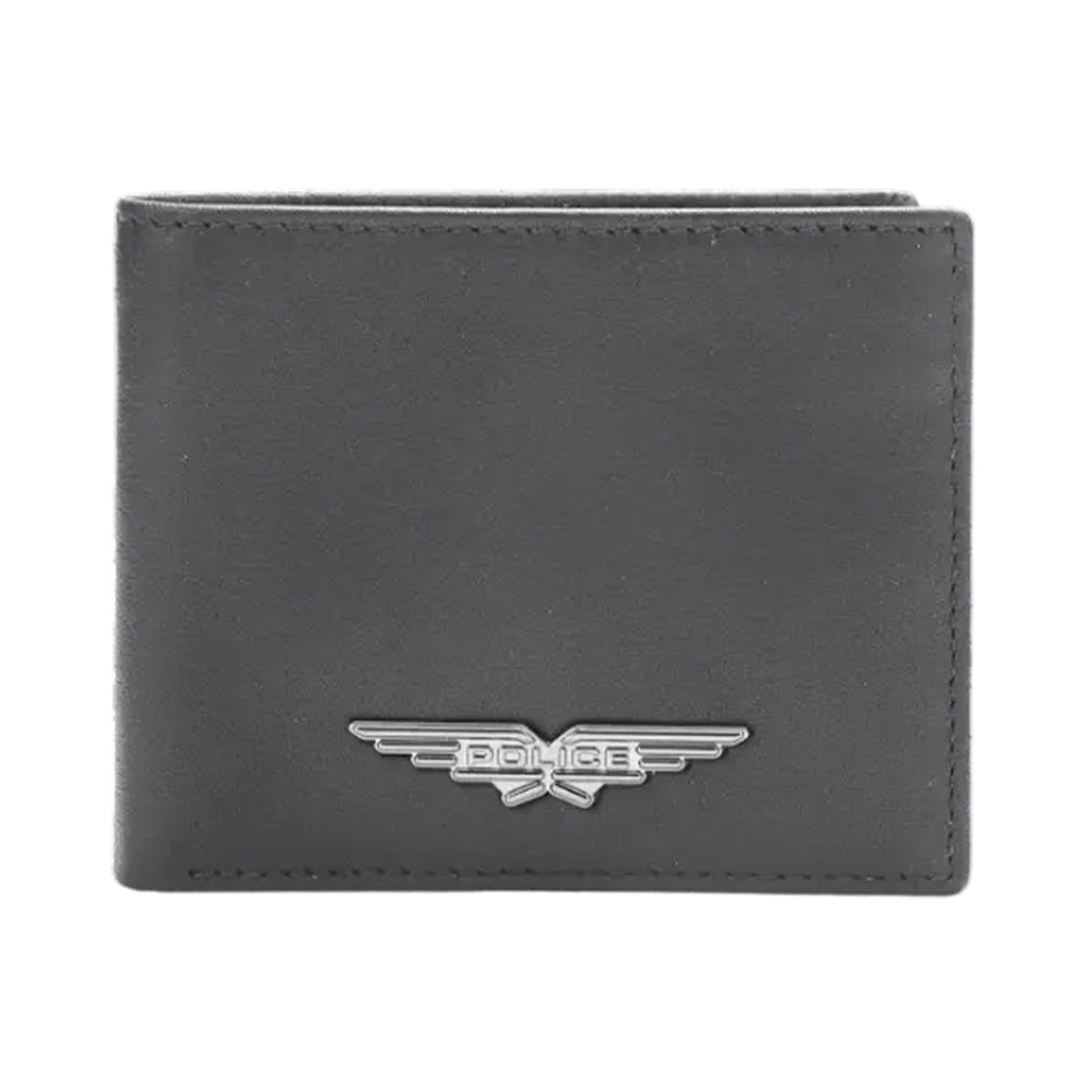 Police Black Genuine Leather Winged Emblem Bi-fold Wallet - PA35471WLB