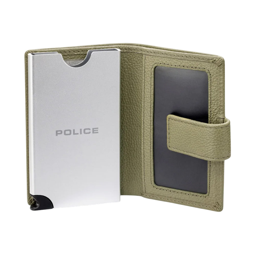 Police Boumous Olive Green Leather & Alloy Men's Automatic Card Case - PELGD2206910 - Image 3