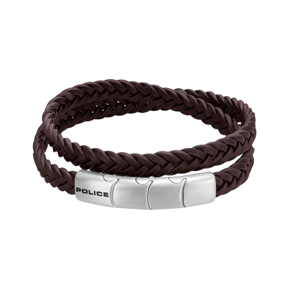 Police Braid Brown Leather Bracelet for Men PEAGB0037403